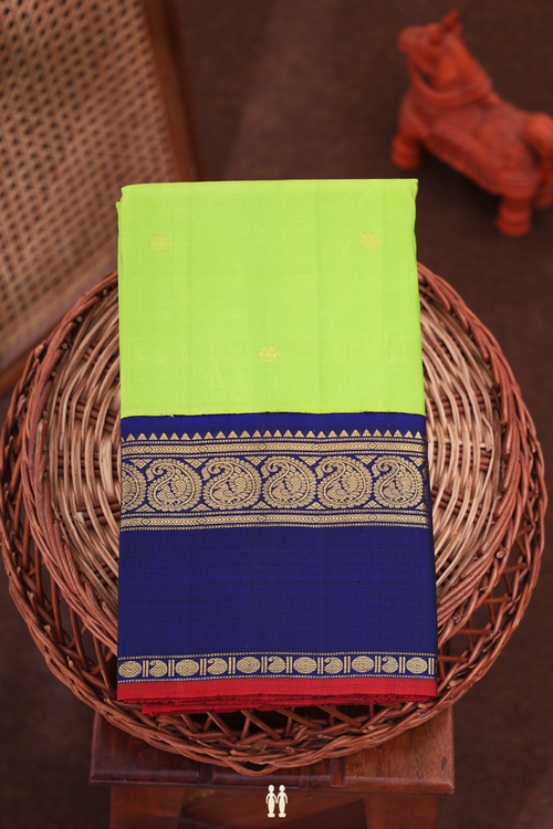 Kanchipuram Silk Saree In Lime Green With Floral Buttas
