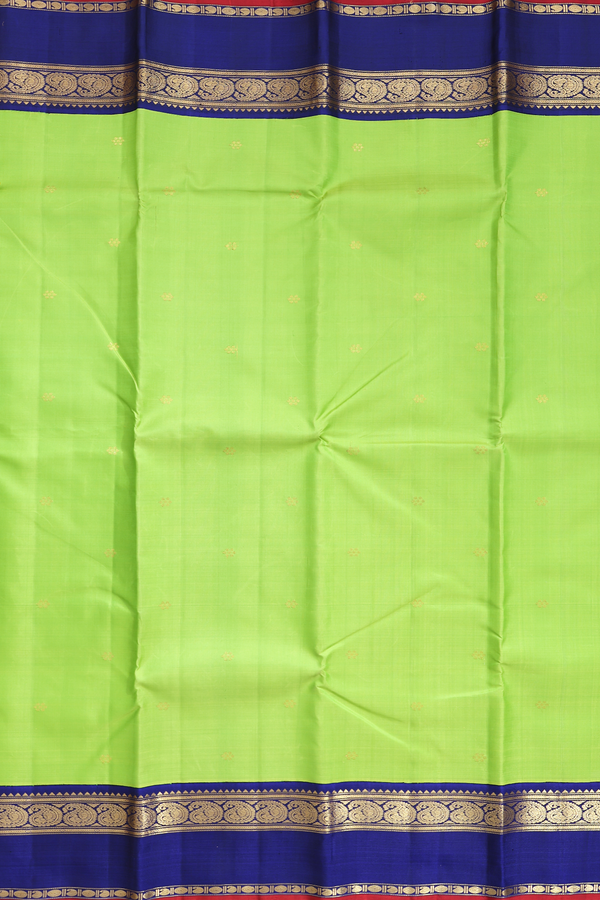 Kanchipuram Silk Saree In Lime Green With Floral Buttas