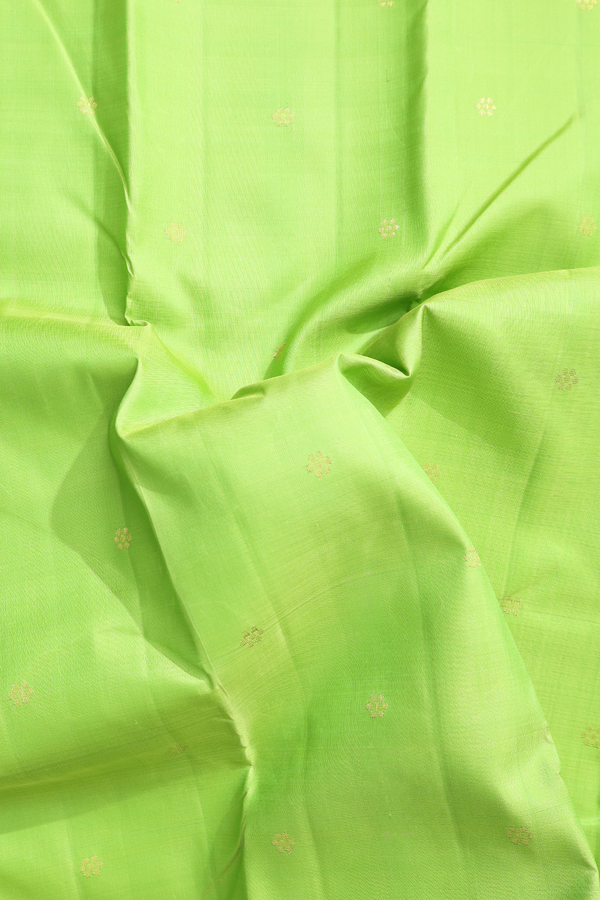 Kanchipuram Silk Saree In Lime Green With Floral Buttas