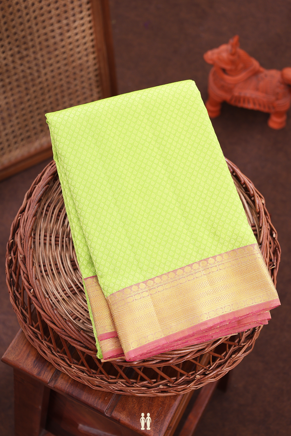 Kanchipuram Silk Saree In Lime Green With Jacquard Pattern