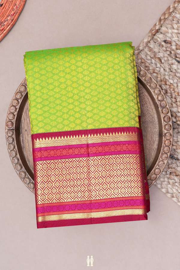 Kanchipuram Silk Saree In Lime Green With Jacquard Pattern