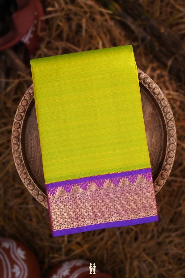 Kanchipuram Silk Saree In Lime Green With Korvai Zari Border