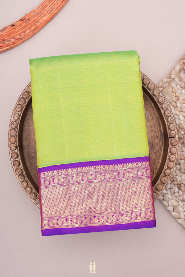 Kanchipuram Silk Saree In Lime Green With Paisley Border