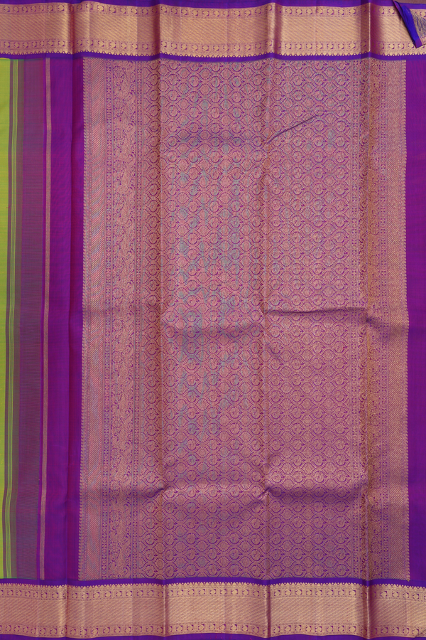 Kanchipuram Silk Saree In Lime Green With Paisley Border