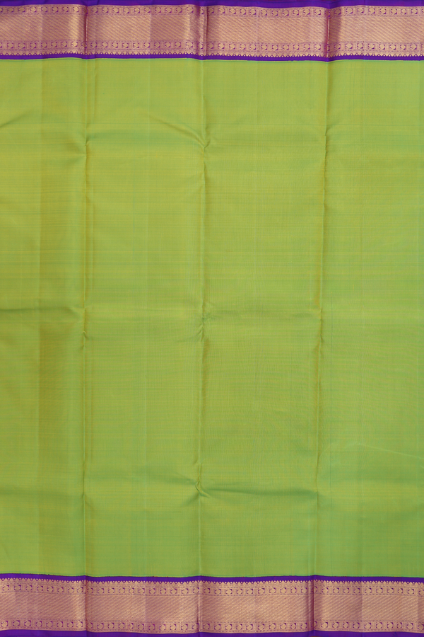 Kanchipuram Silk Saree In Lime Green With Paisley Border