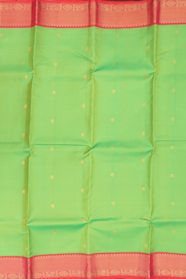 Kanchipuram Silk Saree In Lime Green With Paisley Buttas