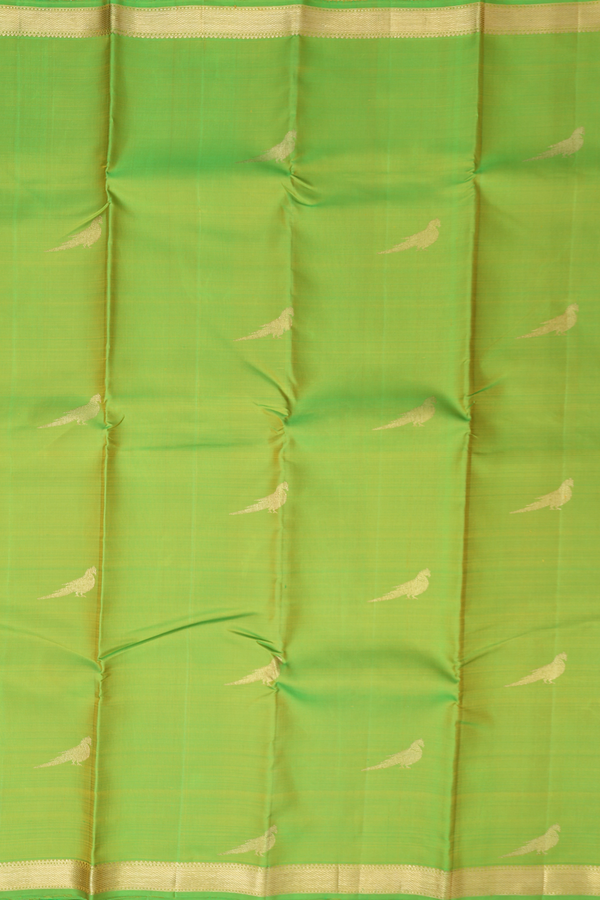 Kanchipuram Silk Saree In Lime Green With Parrot Motifs