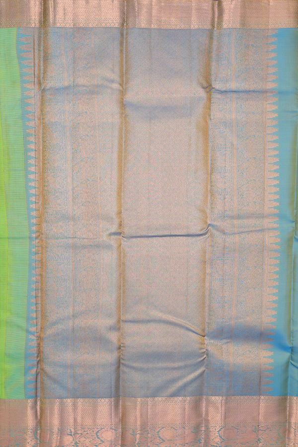 Kanchipuram Silk Saree In Lime Green With Peacock Buttas