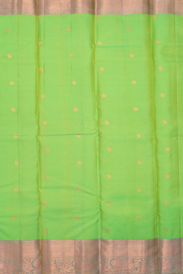 Kanchipuram Silk Saree In Lime Green With Peacock Buttas