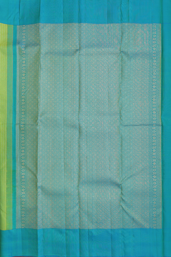 Kanchipuram Silk Saree In Lime Green With Stripes Design