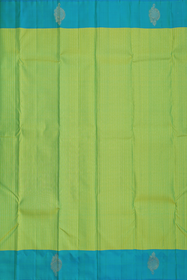 Kanchipuram Silk Saree In Lime Green With Stripes Design