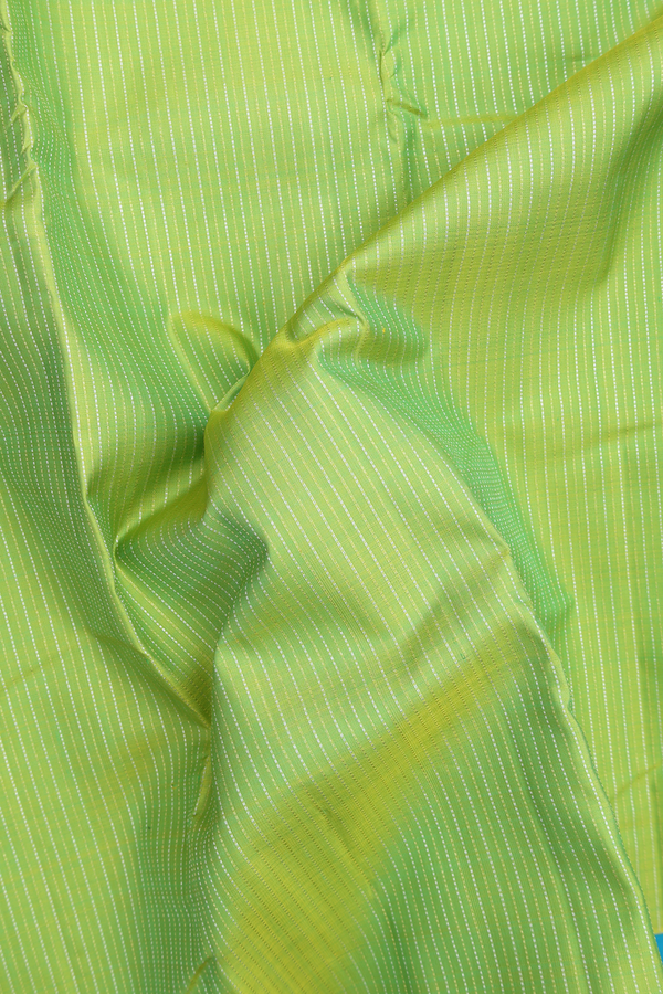 Kanchipuram Silk Saree In Lime Green With Stripes Design