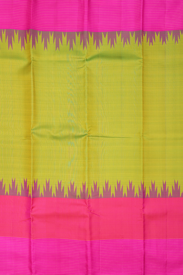 Kanchipuram Silk Saree In Lime Green With Temple Border