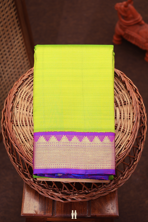 Kanchipuram Silk Saree In Lime Green With Korvai Border