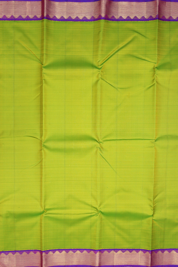 Kanchipuram Silk Saree In Lime Green With Korvai Border