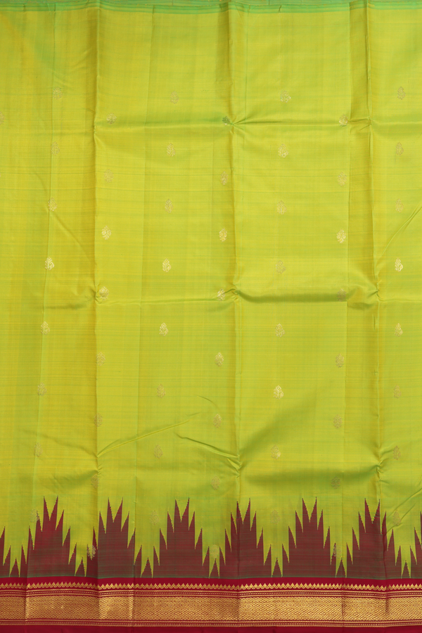 Kanchipuram Silk Saree In Lime Green With Zari Buttas