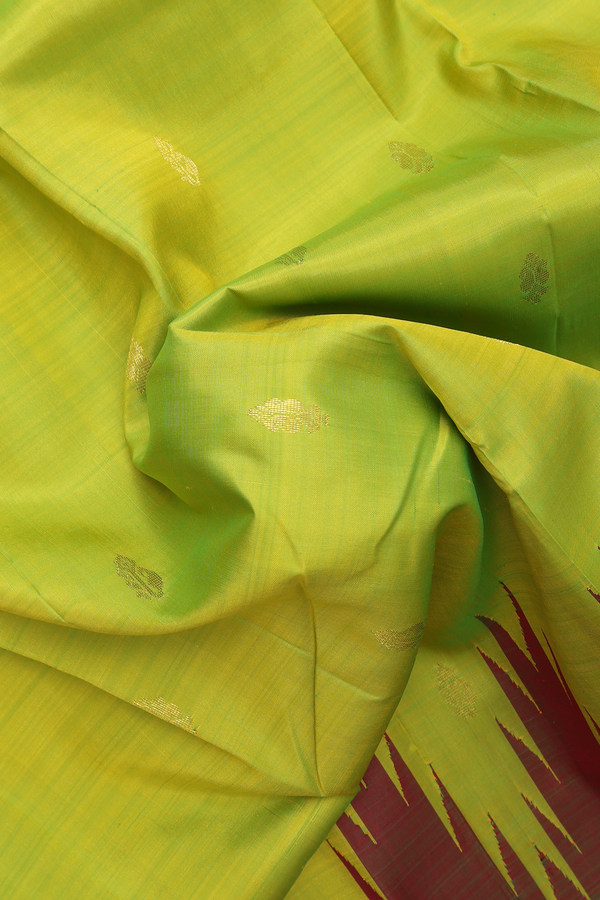 Kanchipuram Silk Saree In Lime Green With Zari Buttas