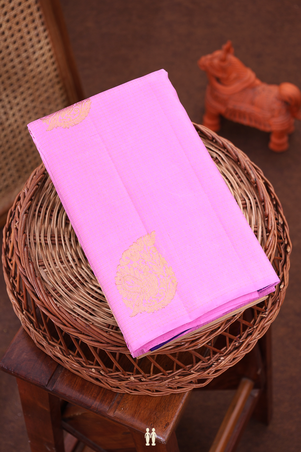 Kanchipuram Silk Saree In Lotus Pink With Checks Design