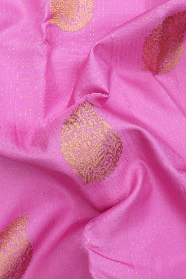 Kanchipuram Silk Saree In Lotus Pink With Checks Design