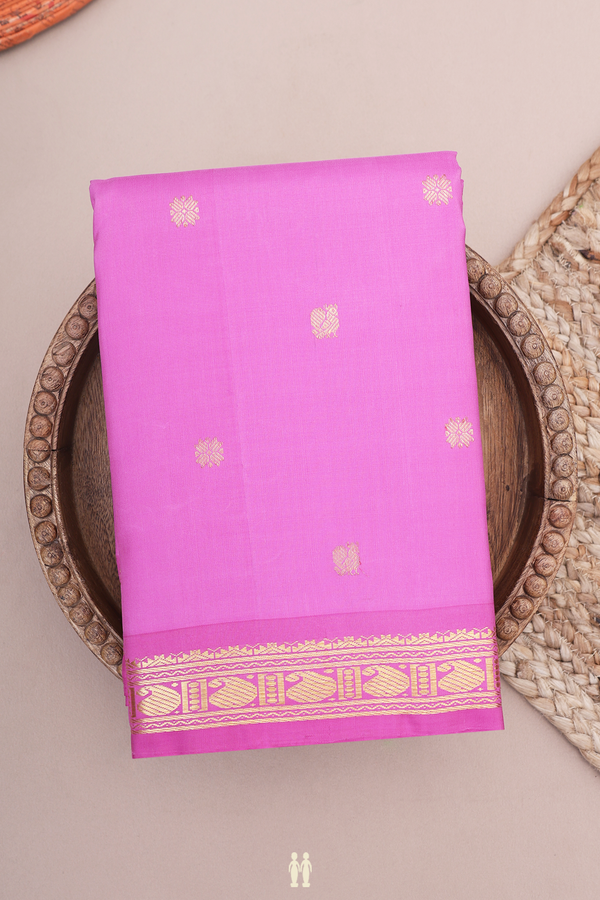 Kanchipuram Silk Saree In Lotus Pink With Peacock Buttas