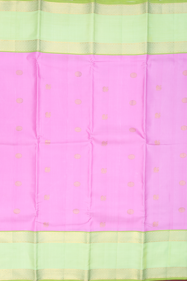 Kanchipuram Silk Saree In Lotus Pink With Peacock Buttas