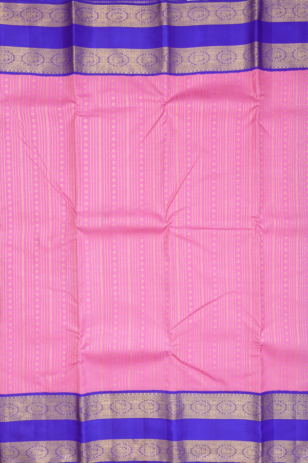 Kanchipuram Silk Saree In Lotus Pink With Stripes Design