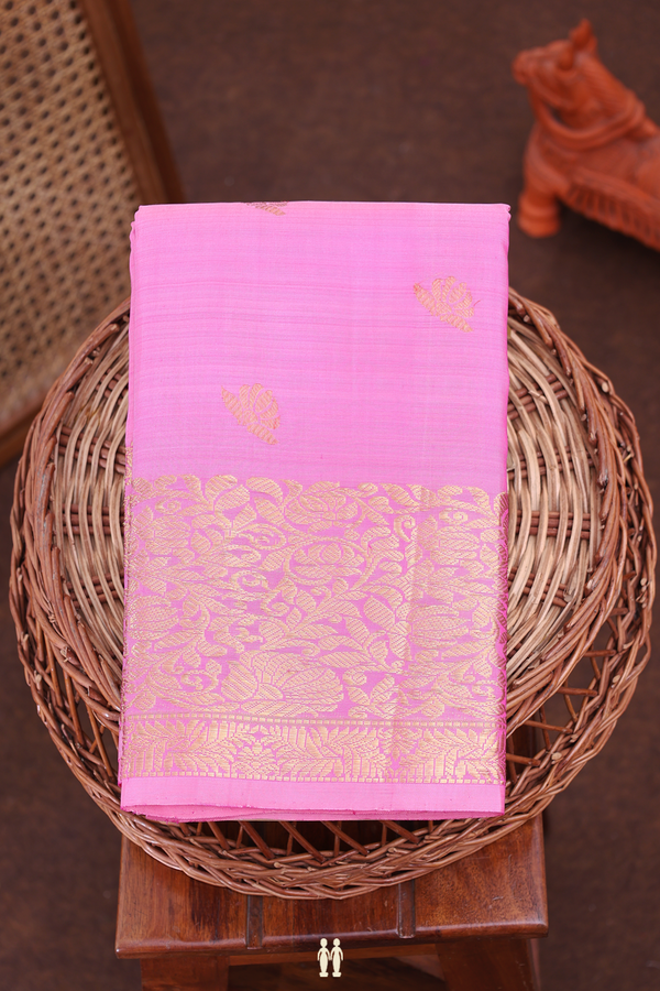 Kanchipuram Silk Saree In Lotus Pink With Zari Buttas