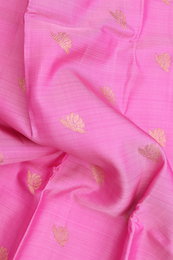 Kanchipuram Silk Saree In Lotus Pink With Zari Buttas
