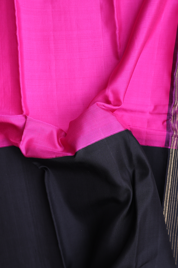 Kanchipuram Silk Saree In Magenta And Black With Half And Half
