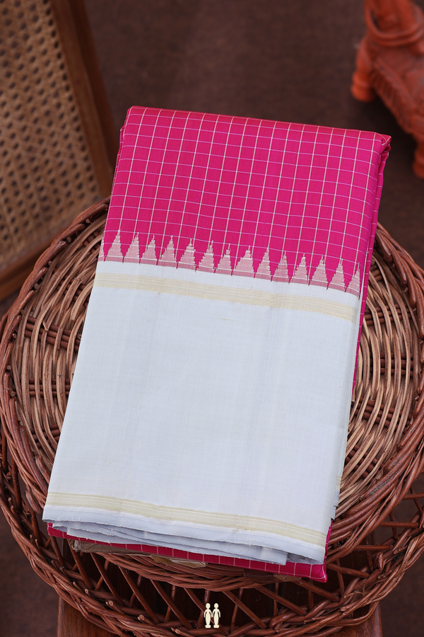 Kanchipuram Silk Saree In Magenta With Checks Design