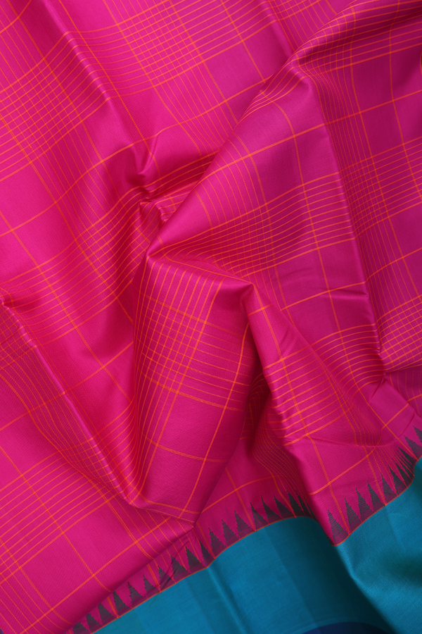 Kanchipuram Silk Saree In Magenta With Checks Design