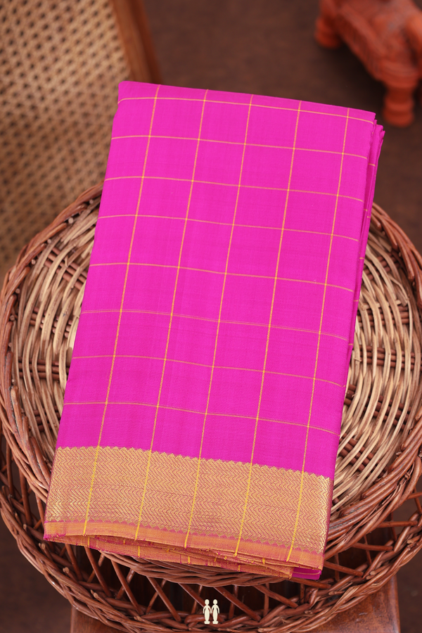 Kanchipuram Silk Saree In Magenta With Checks Design
