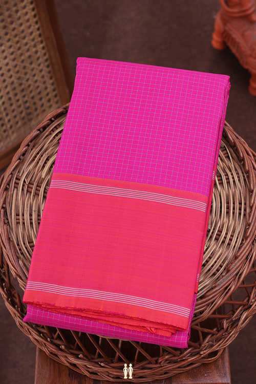 Kanchipuram Silk Saree In Magenta With Checks Design