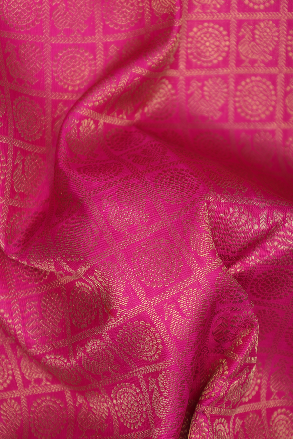 Kanchipuram Silk Saree In Magenta With Checks Design