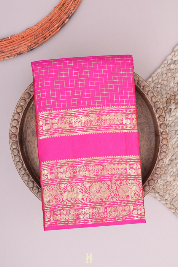Kanchipuram Silk Saree In Magenta With Checks Design