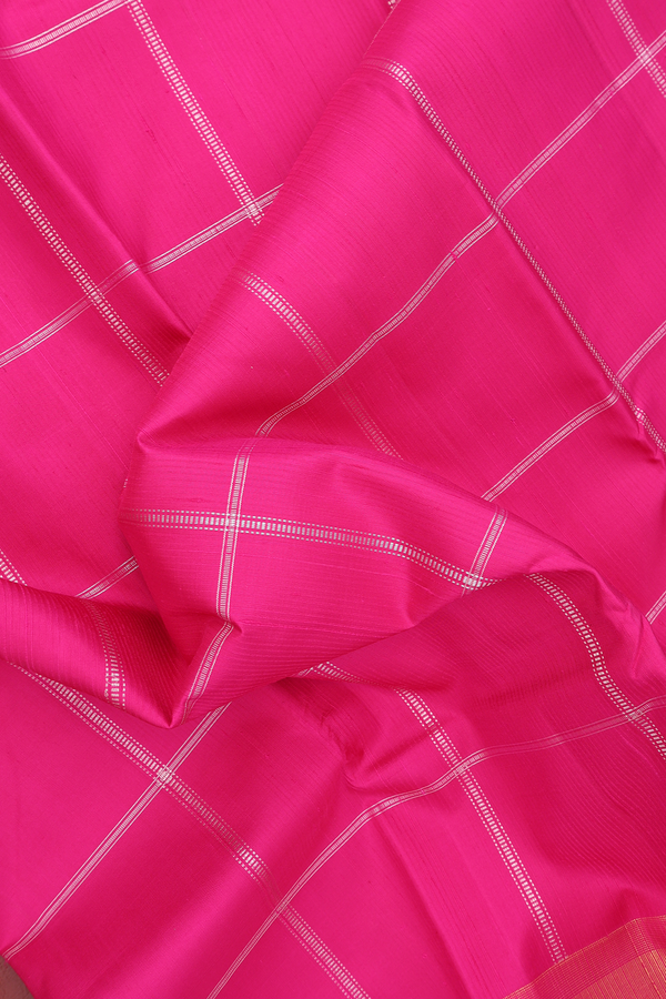 Kanchipuram Silk Saree In Magenta With Checks Design