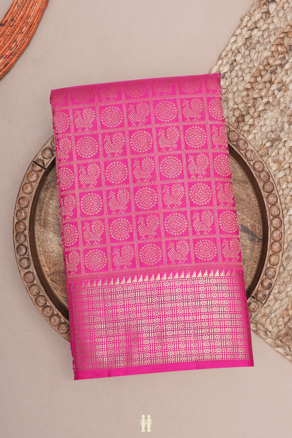 Kanchipuram Silk Saree In Magenta With Checks Design