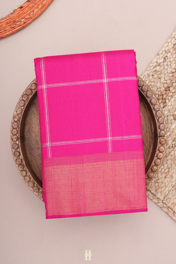 Kanchipuram Silk Saree In Magenta With Checks Design