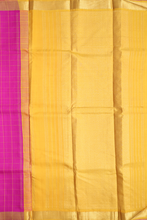 Kanchipuram Silk Saree In Magenta With Checks Design