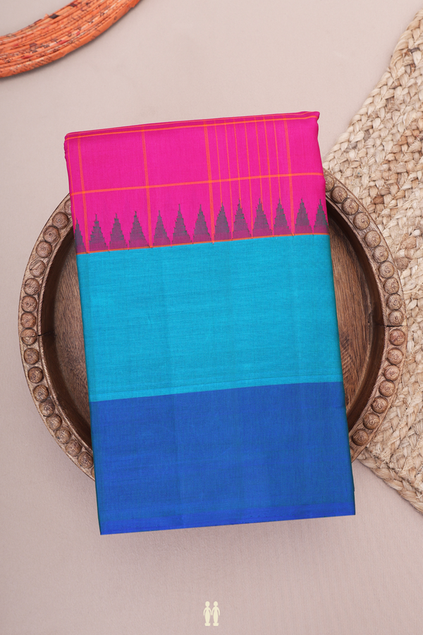 Kanchipuram Silk Saree In Magenta With Checks Design