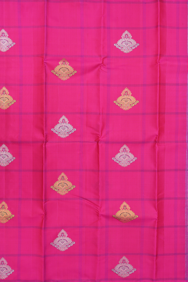 Kanchipuram Silk Saree In Magenta With Checks Design