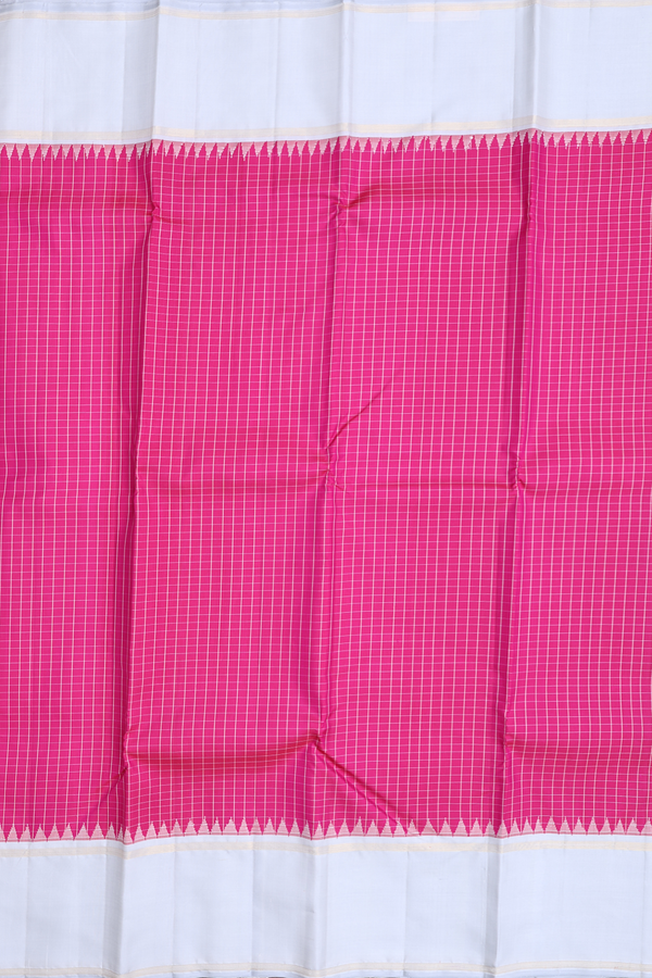 Kanchipuram Silk Saree In Magenta With Checks Design