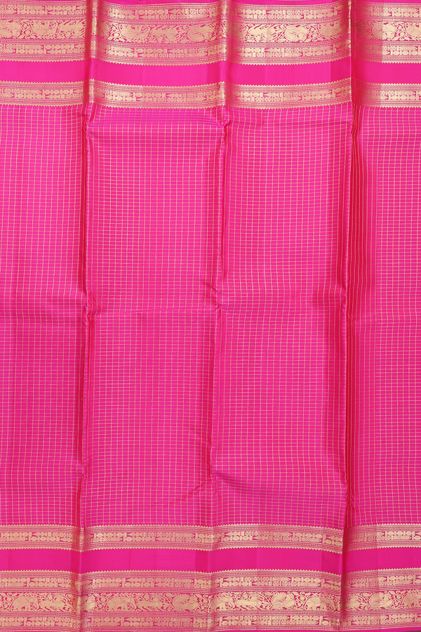 Kanchipuram Silk Saree In Magenta With Checks Design