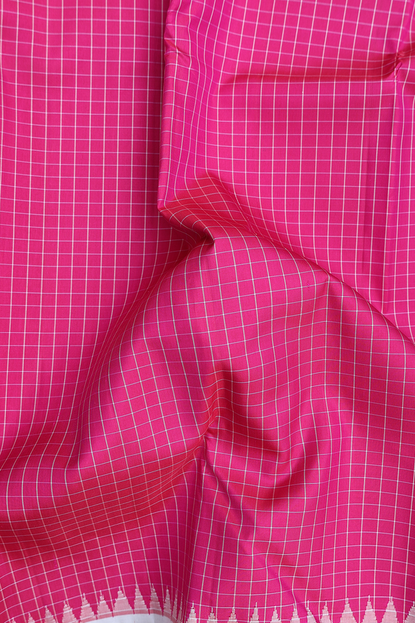 Kanchipuram Silk Saree In Magenta With Checks Design