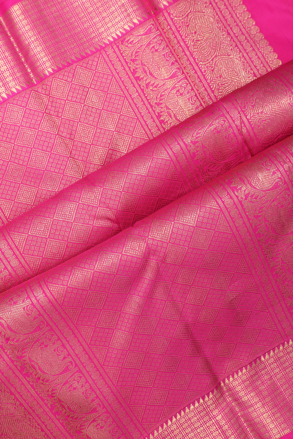 Kanchipuram Silk Saree In Magenta With Checks Design