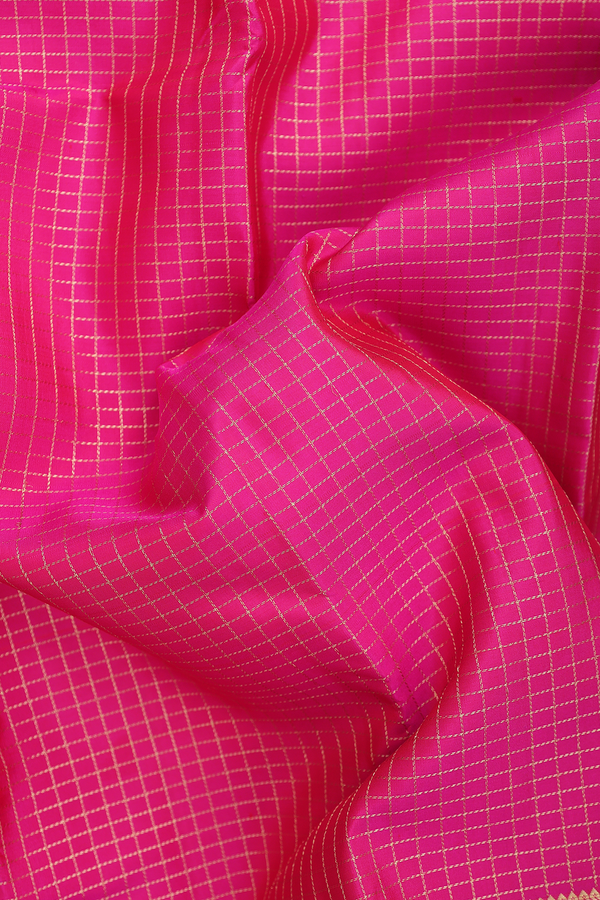 Kanchipuram Silk Saree In Magenta With Checks Design