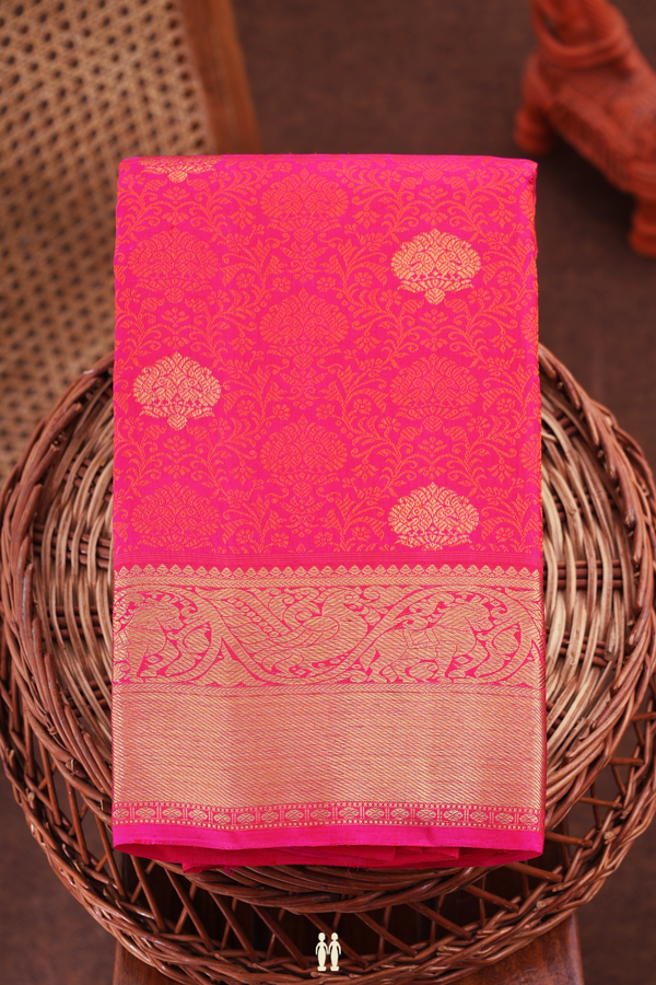 Kanchipuram Silk Saree In Rani Pink With Jacquard Pattern