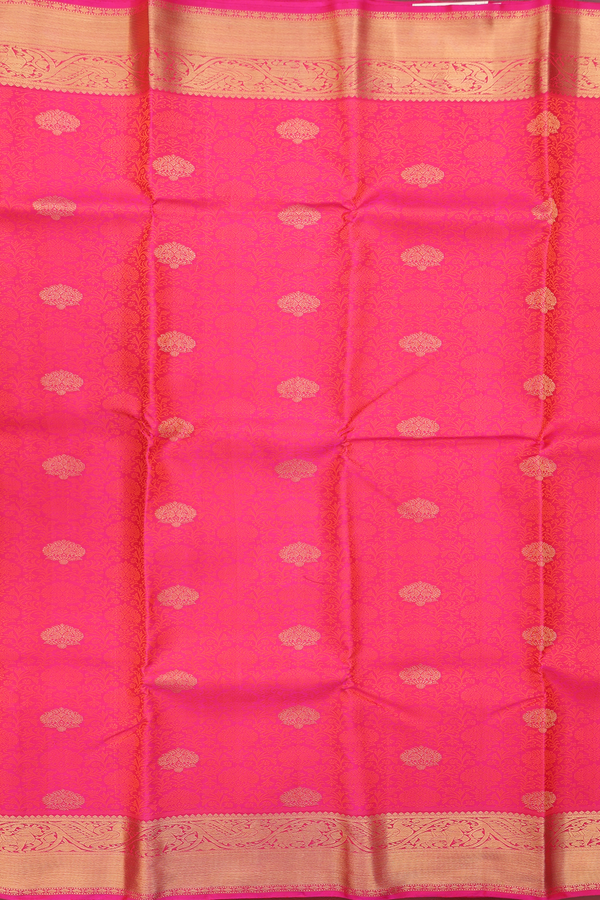 Kanchipuram Silk Saree In Rani Pink With Jacquard Pattern