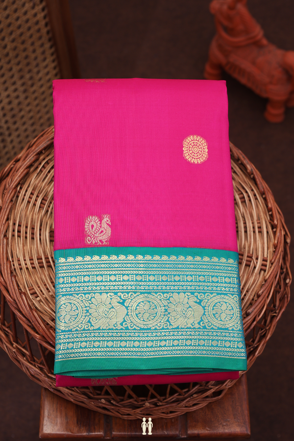 Kanchipuram Silk Saree In Magenta With Peacock Buttas