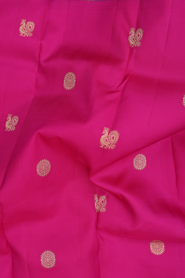 Kanchipuram Silk Saree In Magenta With Peacock Buttas